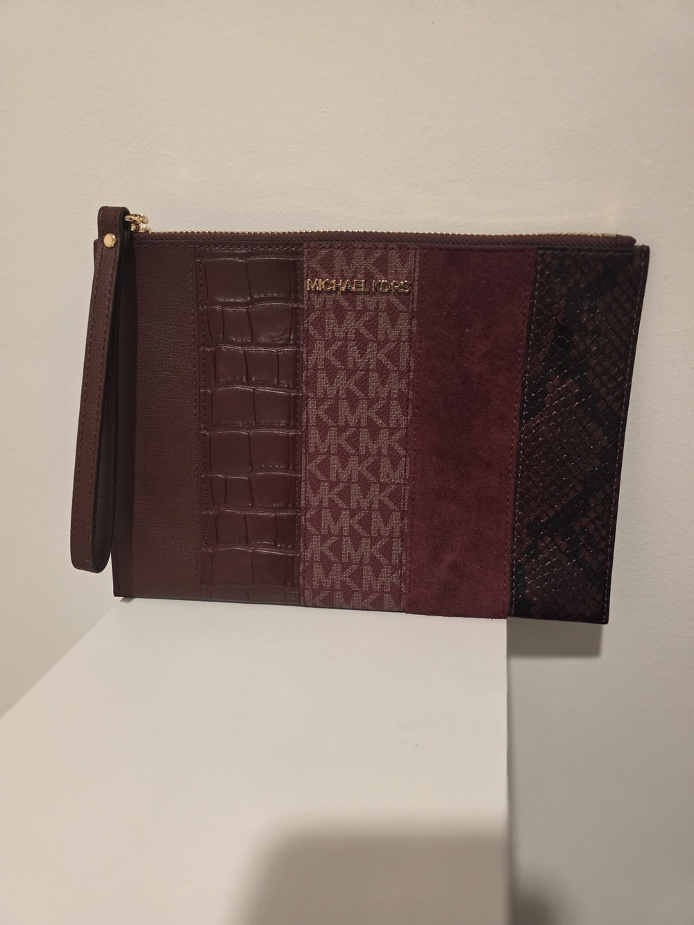 Michael Kors Patchwork Leather & Suede Wristlet in Burgundy